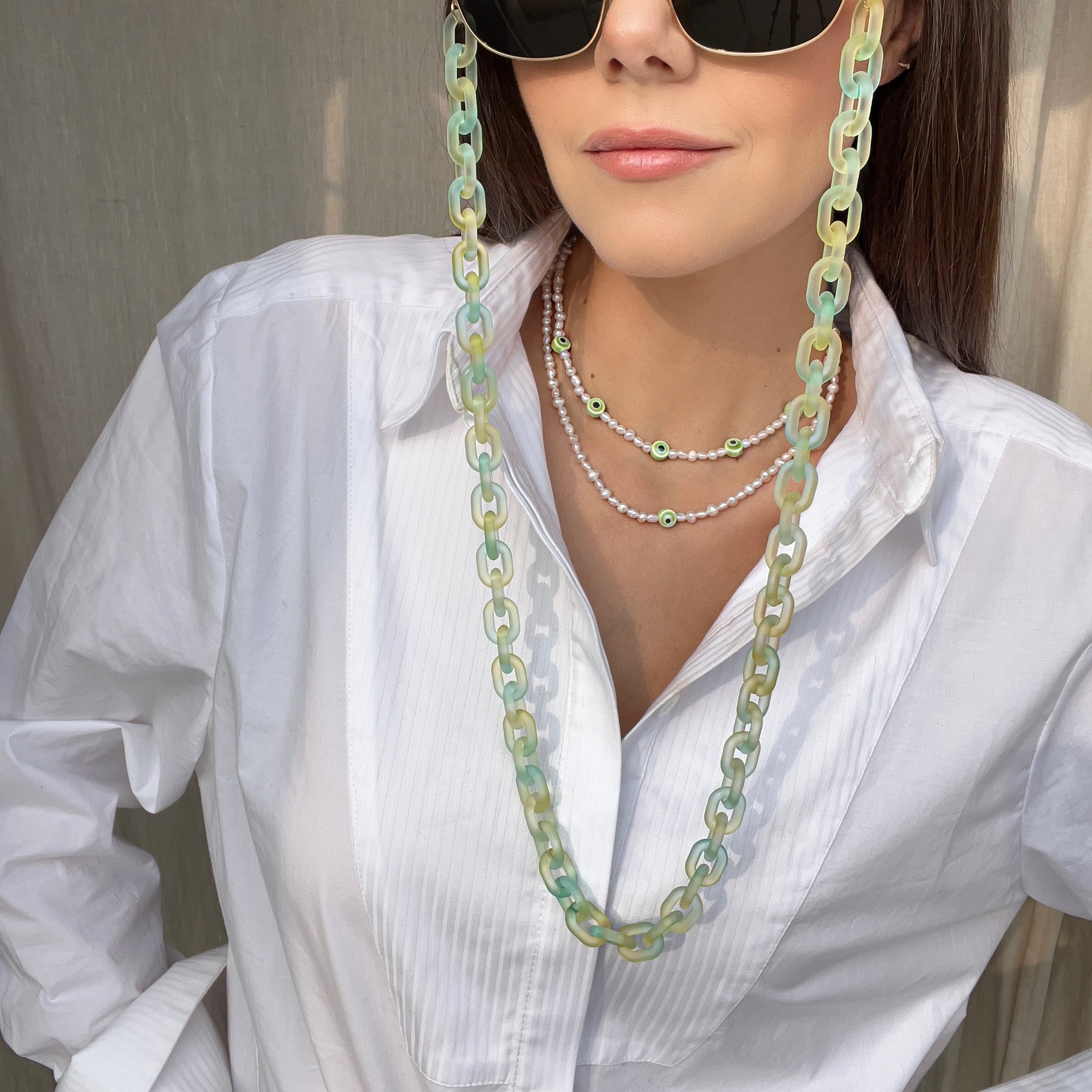 Evil Eye Pearl Necklace - Lime - Image 2