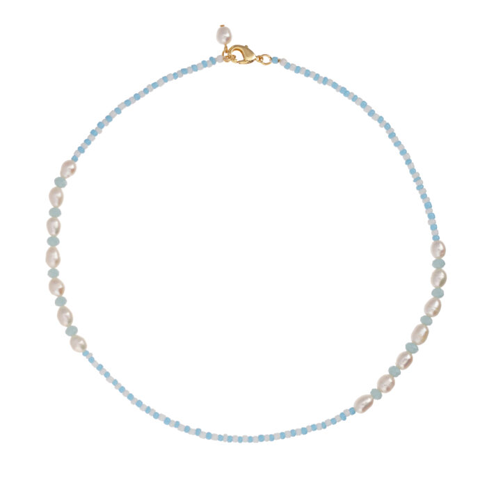 Tulum Beaded Pearl Necklace - Baby Blue