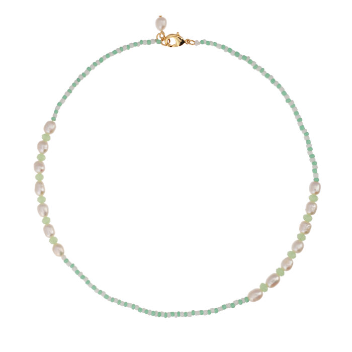 Tulum Beaded Pearl Necklace- Mint