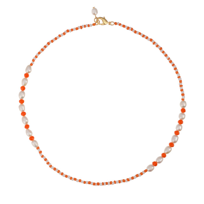 Tulum Beaded Pearl Necklace - Tangerine