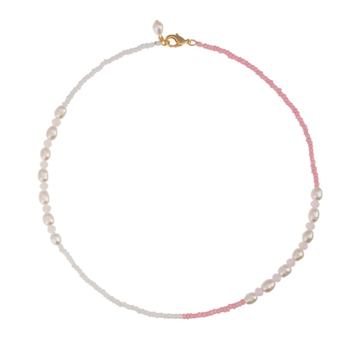 Tulum Beaded Pearl Necklace - Pink