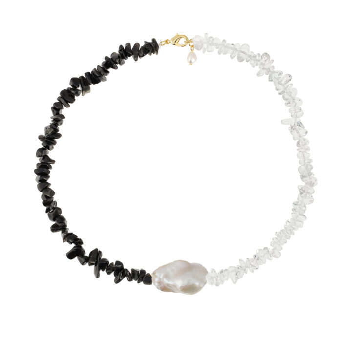 Chip Stone XL Pearl Necklace- Monochrome