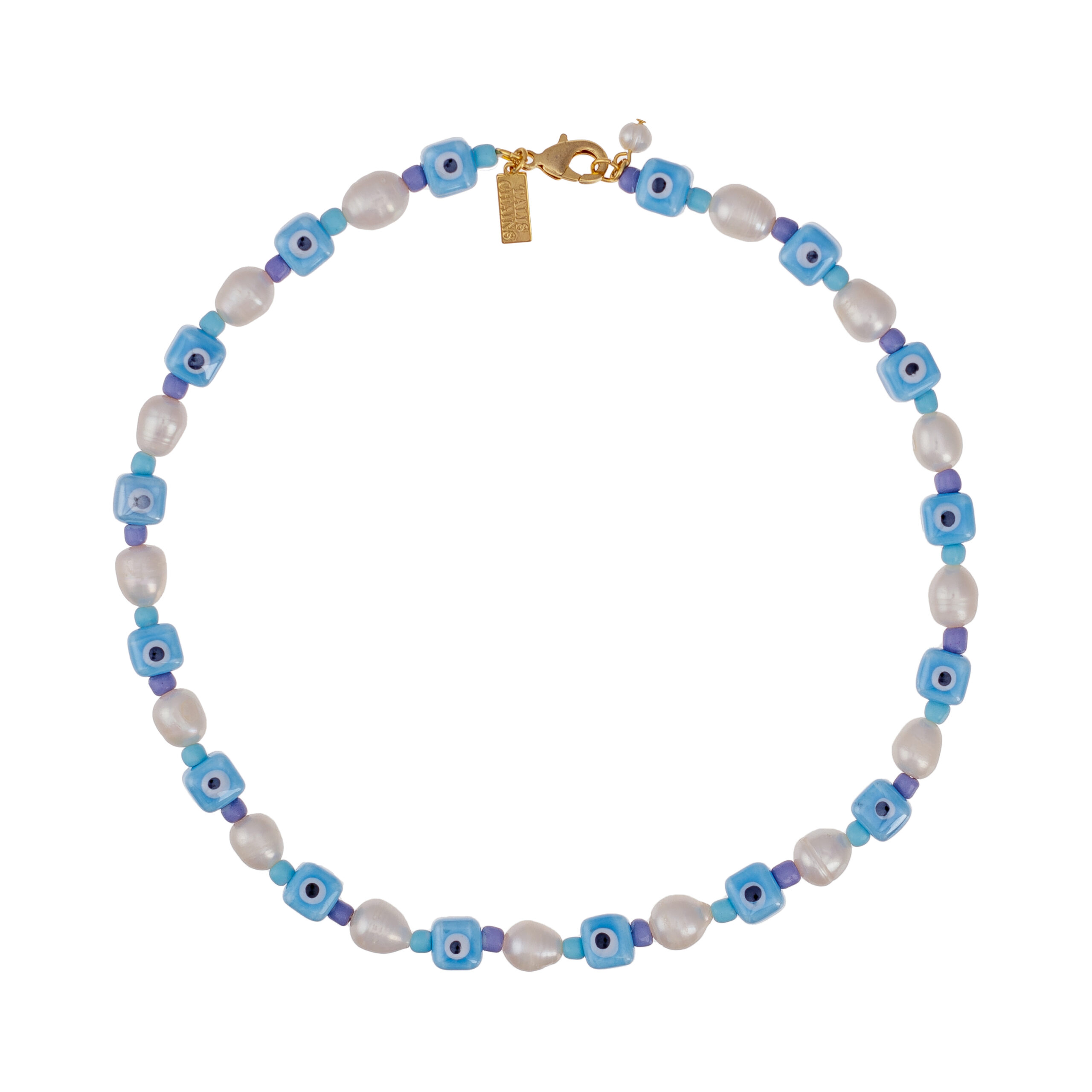 Evil Eye Pearl Necklace Blue £95