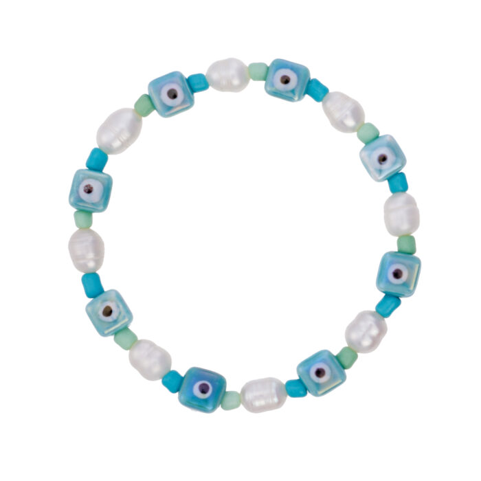 Eye Spy Pearl Bracelet- Aqua