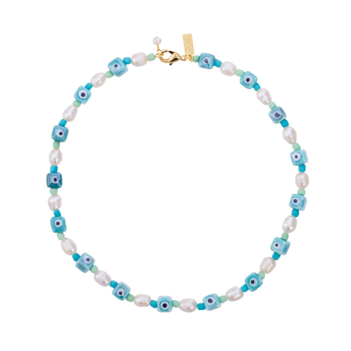 Eye Spy Pearl Necklace- Aqua