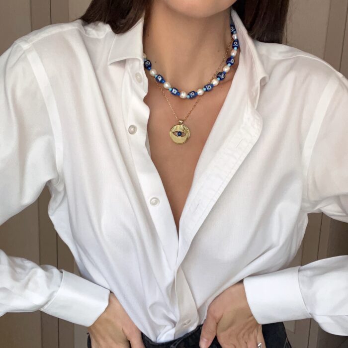 Eye Spy Pearl Necklace- Navy - Image 4