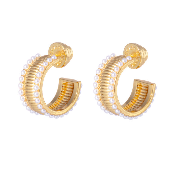 Manhattan Flat Hoop Earrings- Pearl - Image 2