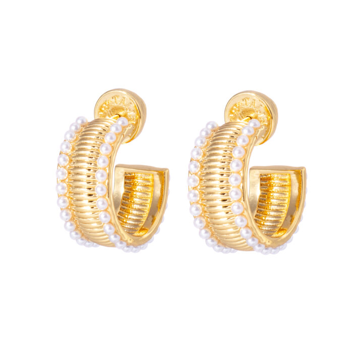 Manhattan Flat Hoop Earrings- Pearl