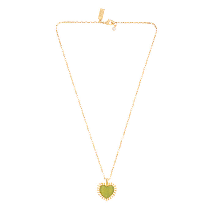 Mini Heart Pendant Necklace - Green Jade - Image 2