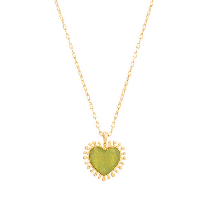 Mini Heart Pendant Necklace - Green Jade