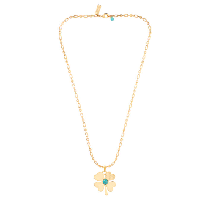 Lucky Clover Pendant Necklace- Turquoise - Image 2