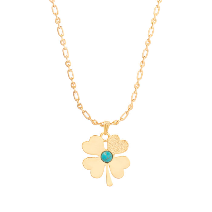 Lucky Clover Pendant Necklace- Turquoise