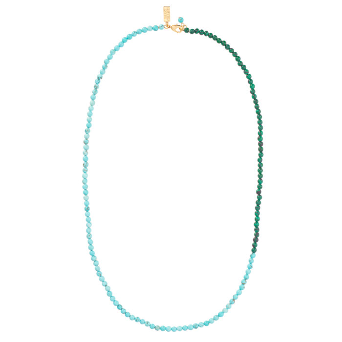 Turquoise and Malachite Bead Necklace- Long