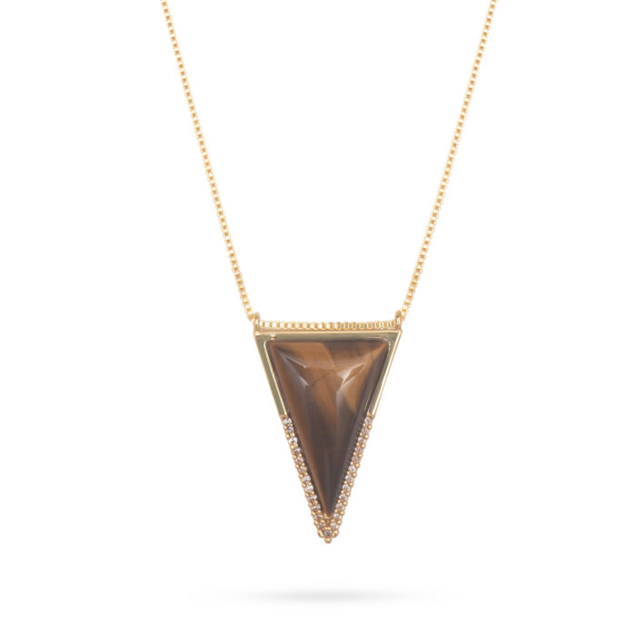 Triangle Pendant Necklace- Tiger Eye