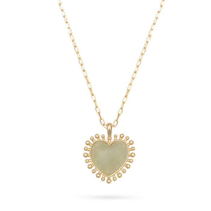 Mini Heart Pendant Necklace- Lime Jade