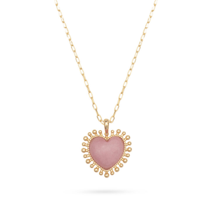 Mini Heart Pendant Necklace- Pink Jade