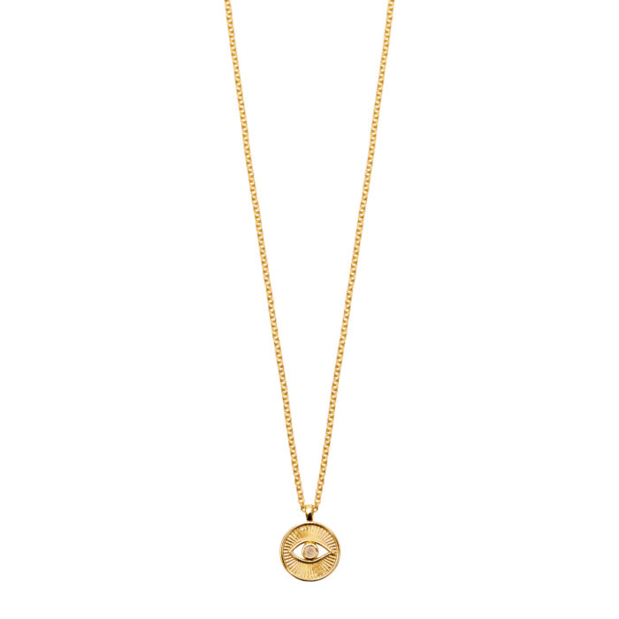 Evil Eye Disc Pendant Necklace- CZ