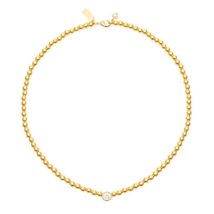 Beaded Gold Necklace- CZ