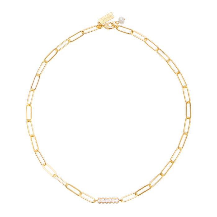 Paper Clip Choker- Pearl/ Cubic Zirconia