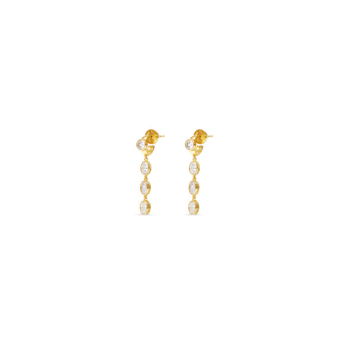 CZ Three Drop Huggies Earrings- Gold - Image 2