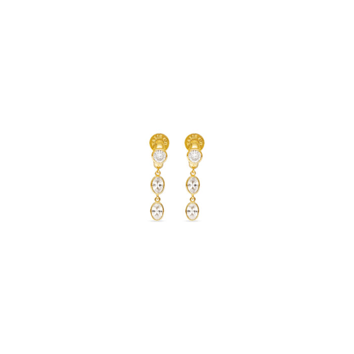 CZ Two Drop Huggie Earrings- Gold