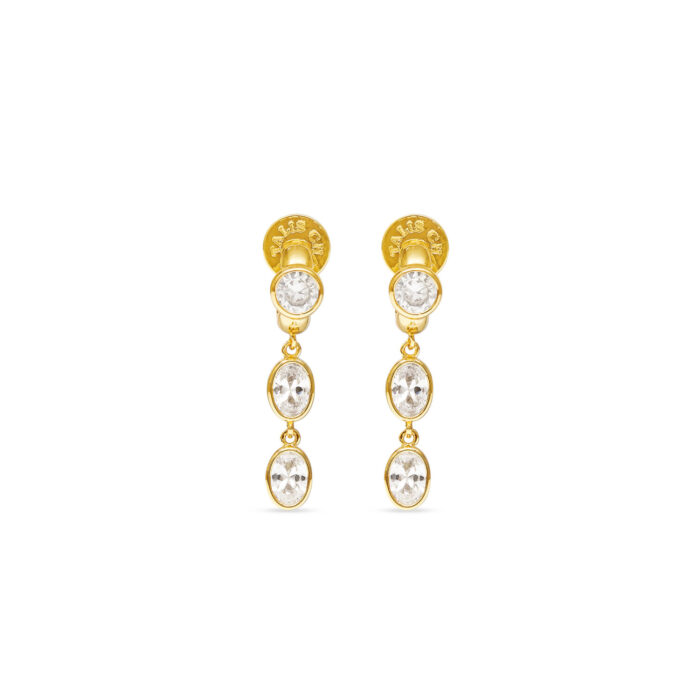 CZ Two Drop Huggie Earrings- Gold