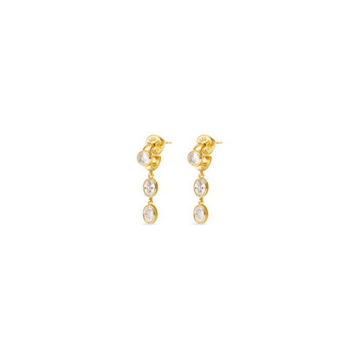 CZ Two Drop Huggie Earrings- Gold - Image 2
