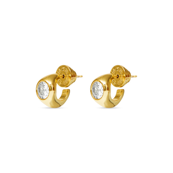 CZ Stud Huggie Earrings- Gold - Image 2