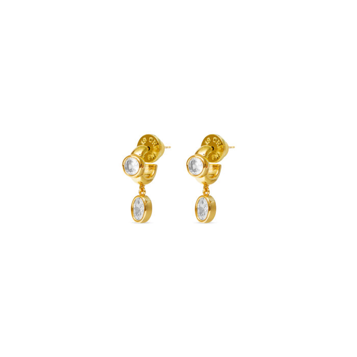 CZ One Drop Huggie Earrings- Gold - Image 2