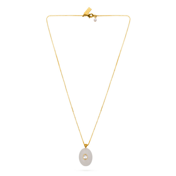 Oval Stone Pendant Necklace- Opal - Image 2