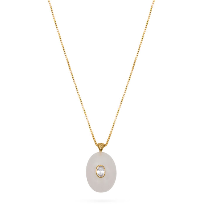 Oval Stone Pendant Necklace- Opal