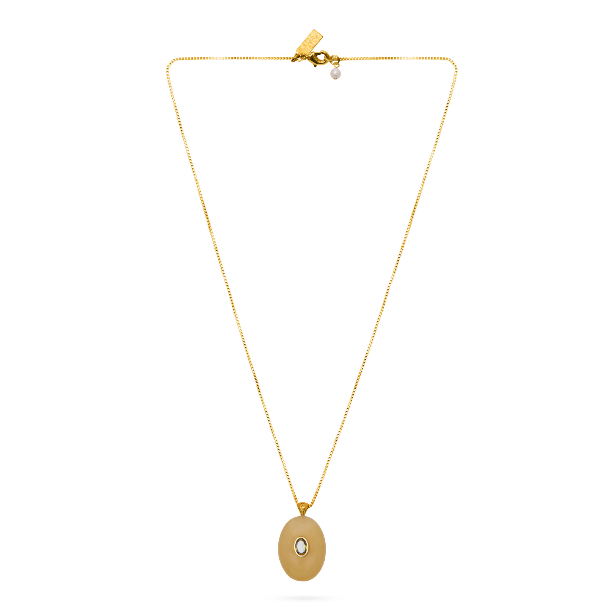 Oval Stone Pendant Necklace- Green Jade - Image 2