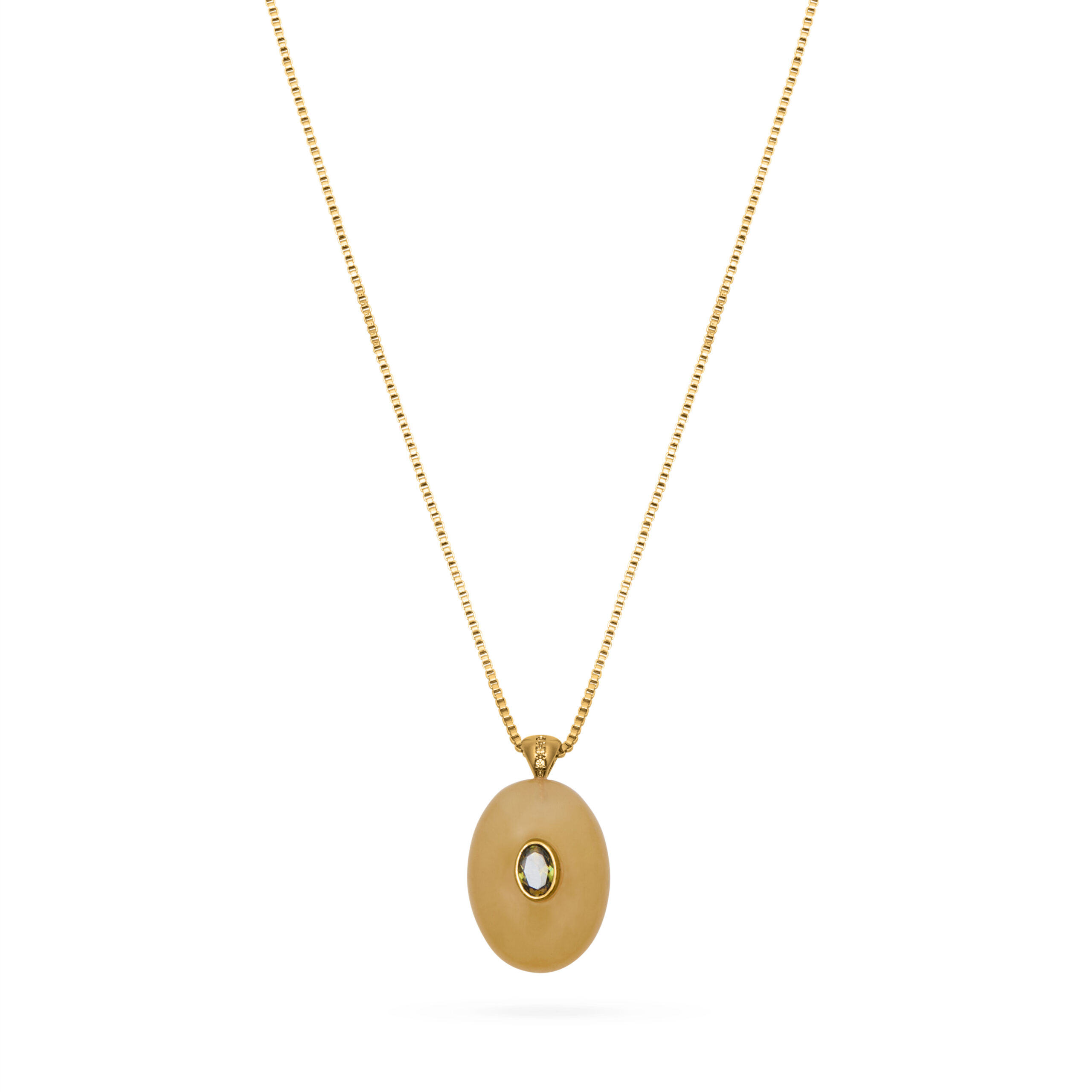 Oval Stone Pendant Necklace- Green Jade