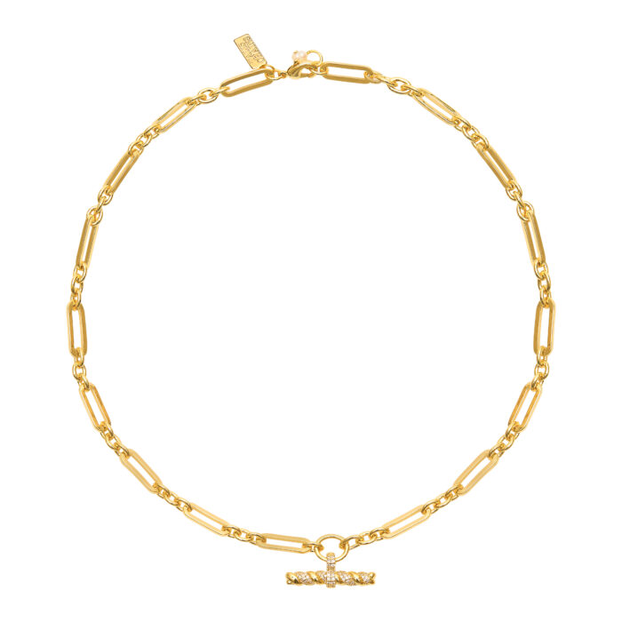 T- Bar Pendant On Link Chain - Gold