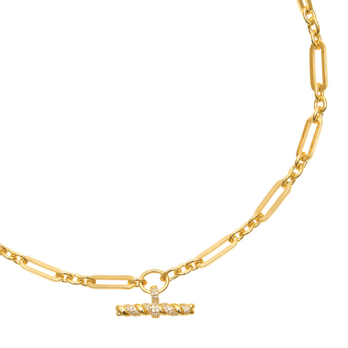 T- Bar Pendant On Link Chain - Gold - Image 2