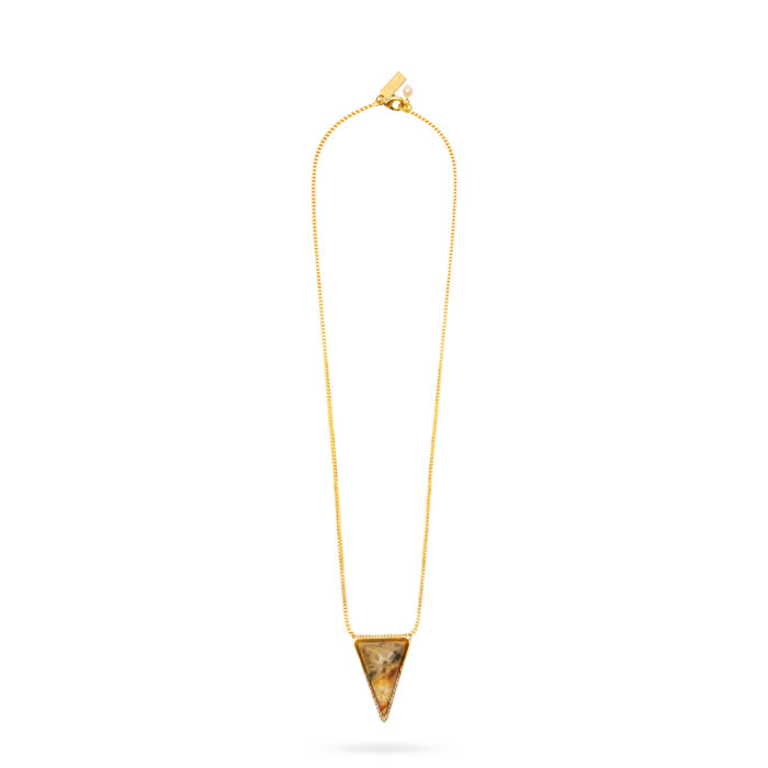 Triangle Pendant Necklace- Bamboo Agate - Image 2