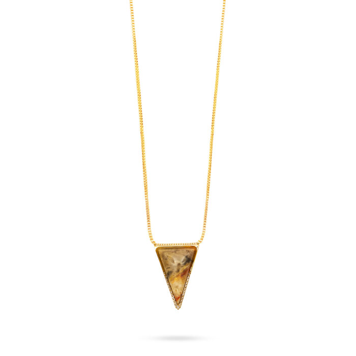 Triangle Pendant Necklace- Bamboo Agate
