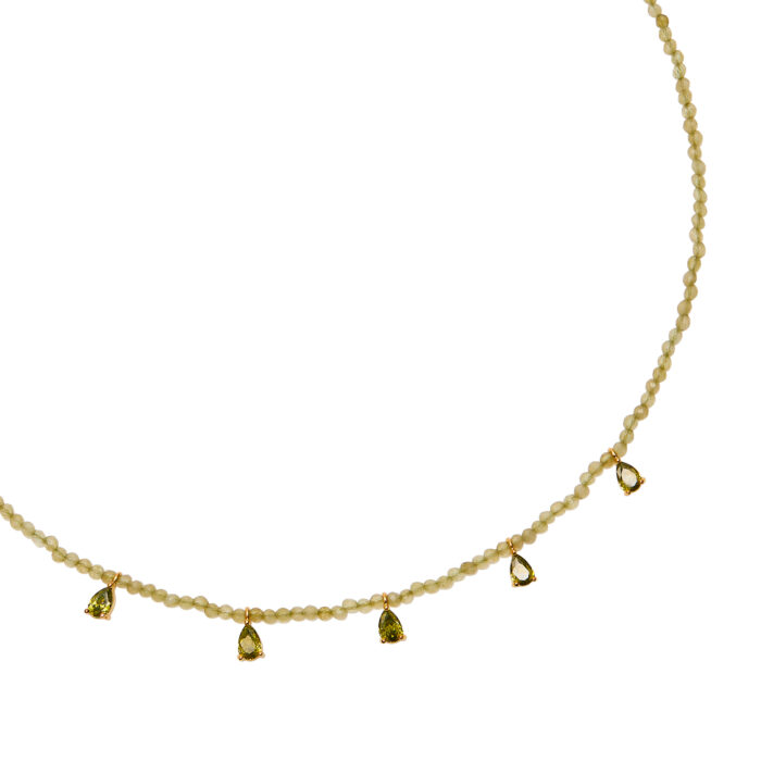 Beaded Necklace With CZ Drops- Green Jade - Image 2