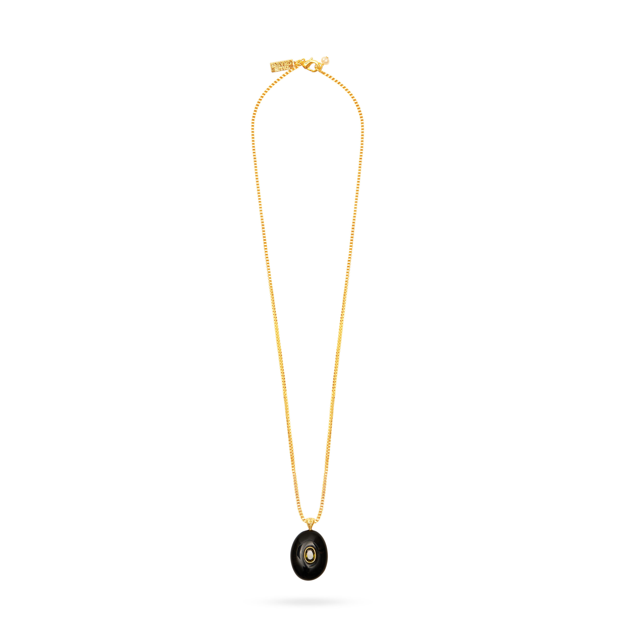 Oval Pendant Necklace- Black Agate/ Olive CZ - Image 2
