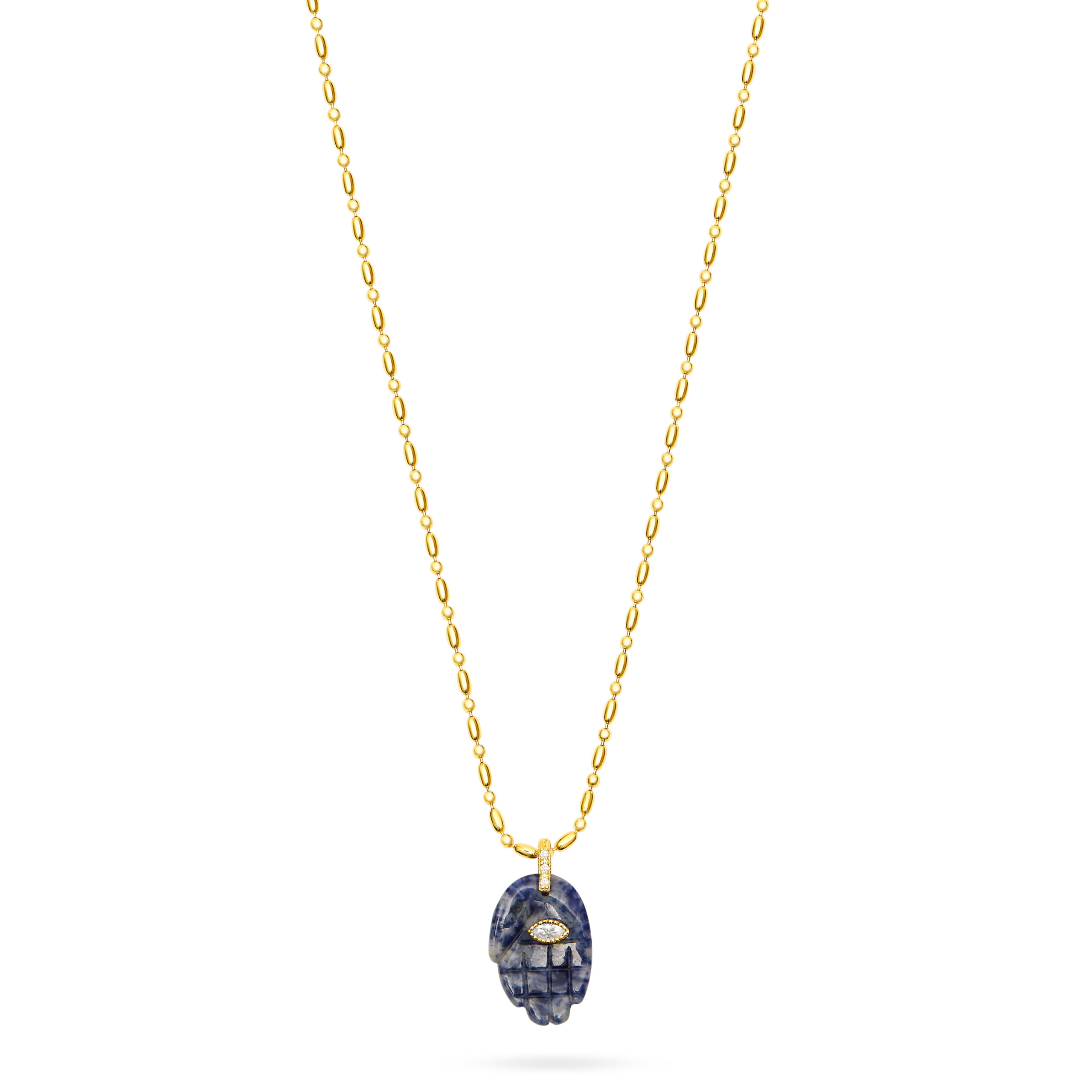 Hamsa Pendant Necklace- Spotty Lapis
