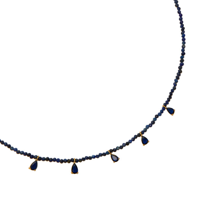 Beaded Necklace With CZ Drops- Lapis - Image 2