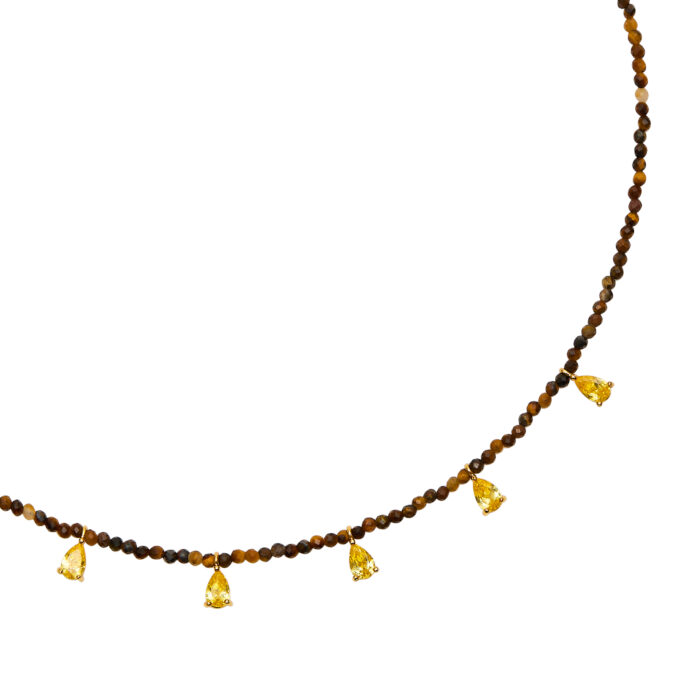 Beaded Necklace With CZ Drops- Tiger's Eye - Image 2