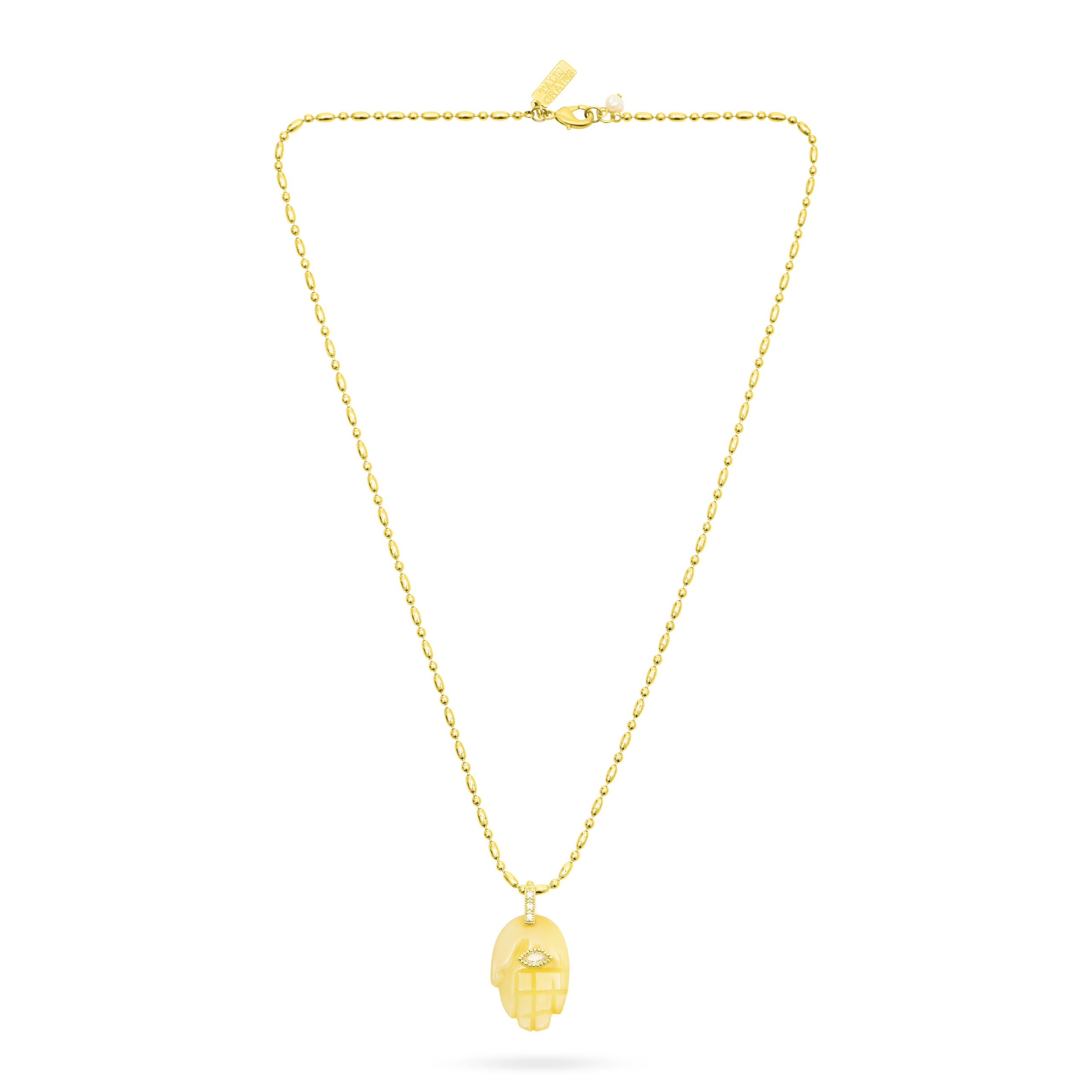 Protective Hand Pendant Necklace- Yellow Jade - Image 2