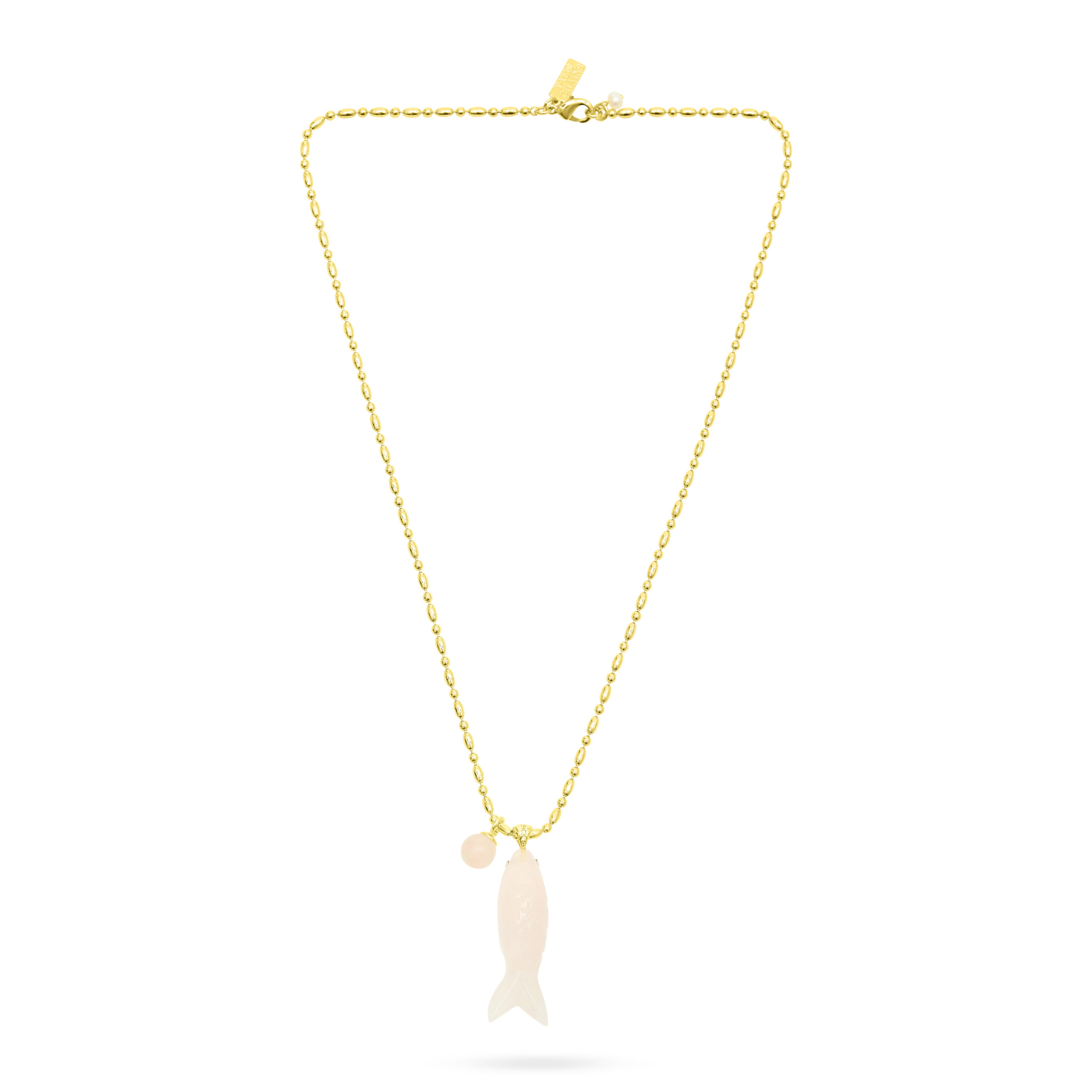 Happy Fish Pendant Necklace- Rose Quartz - Image 2