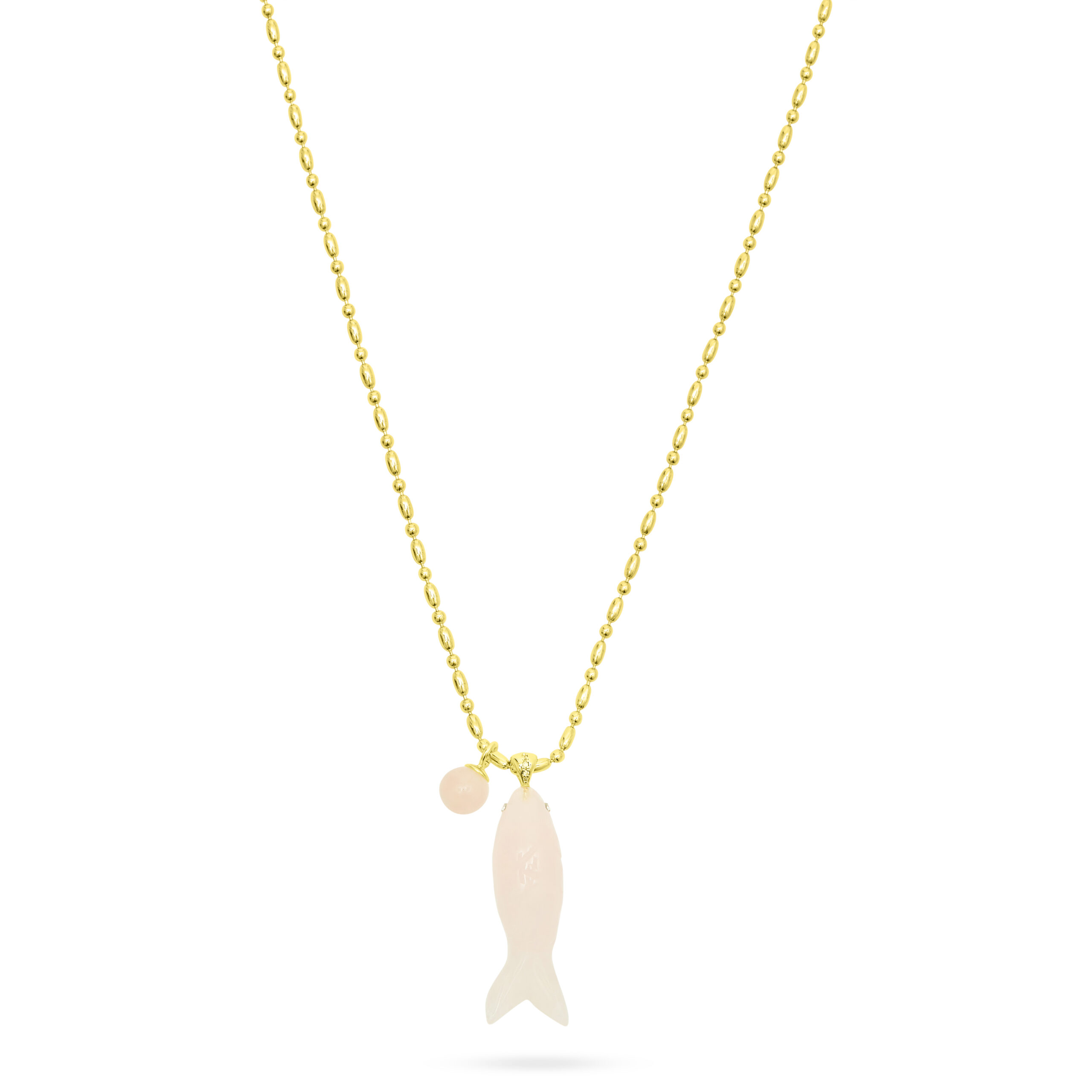 Happy Fish Pendant Necklace- Rose Quartz
