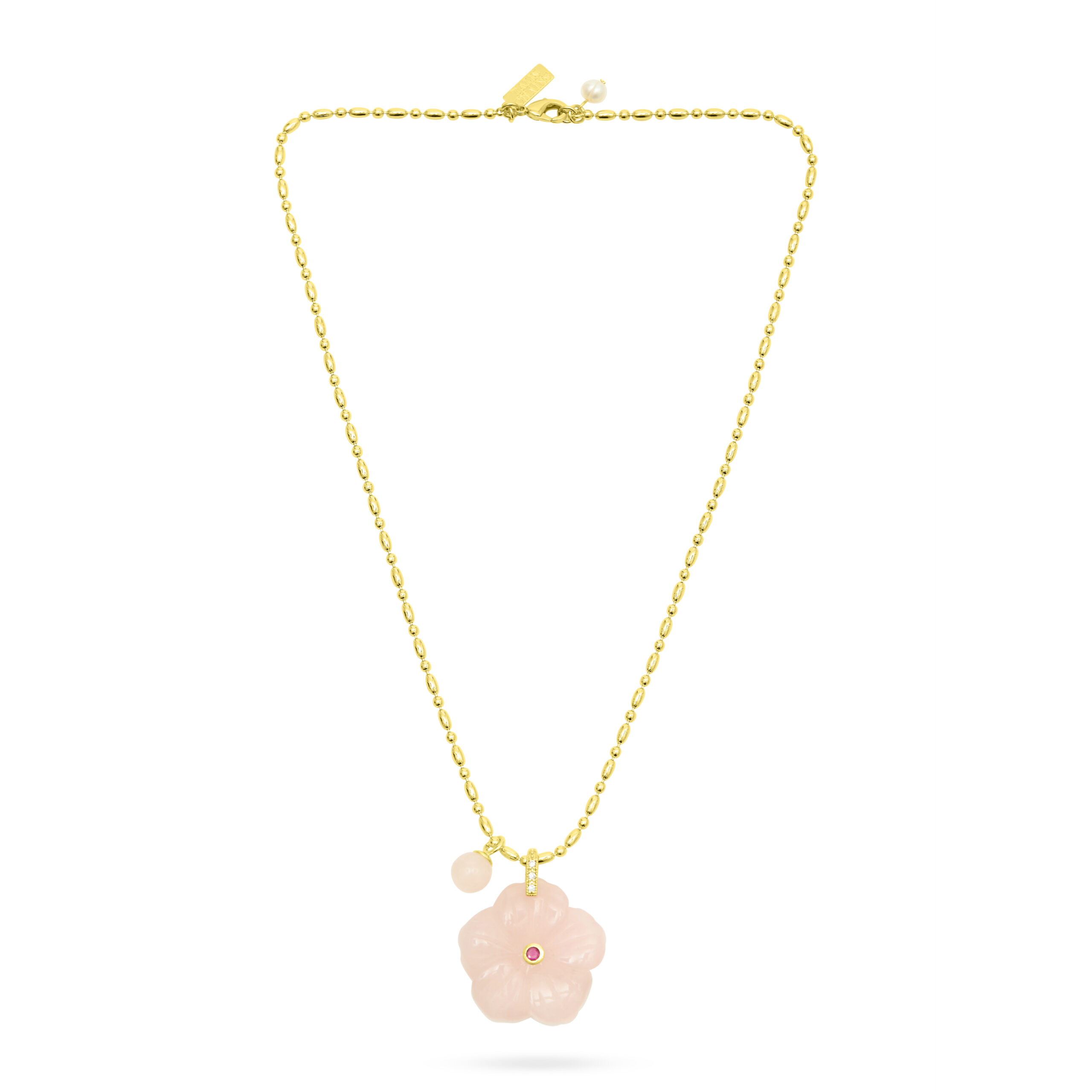 Flower Pendant Necklace- Rose Quartz - Image 2