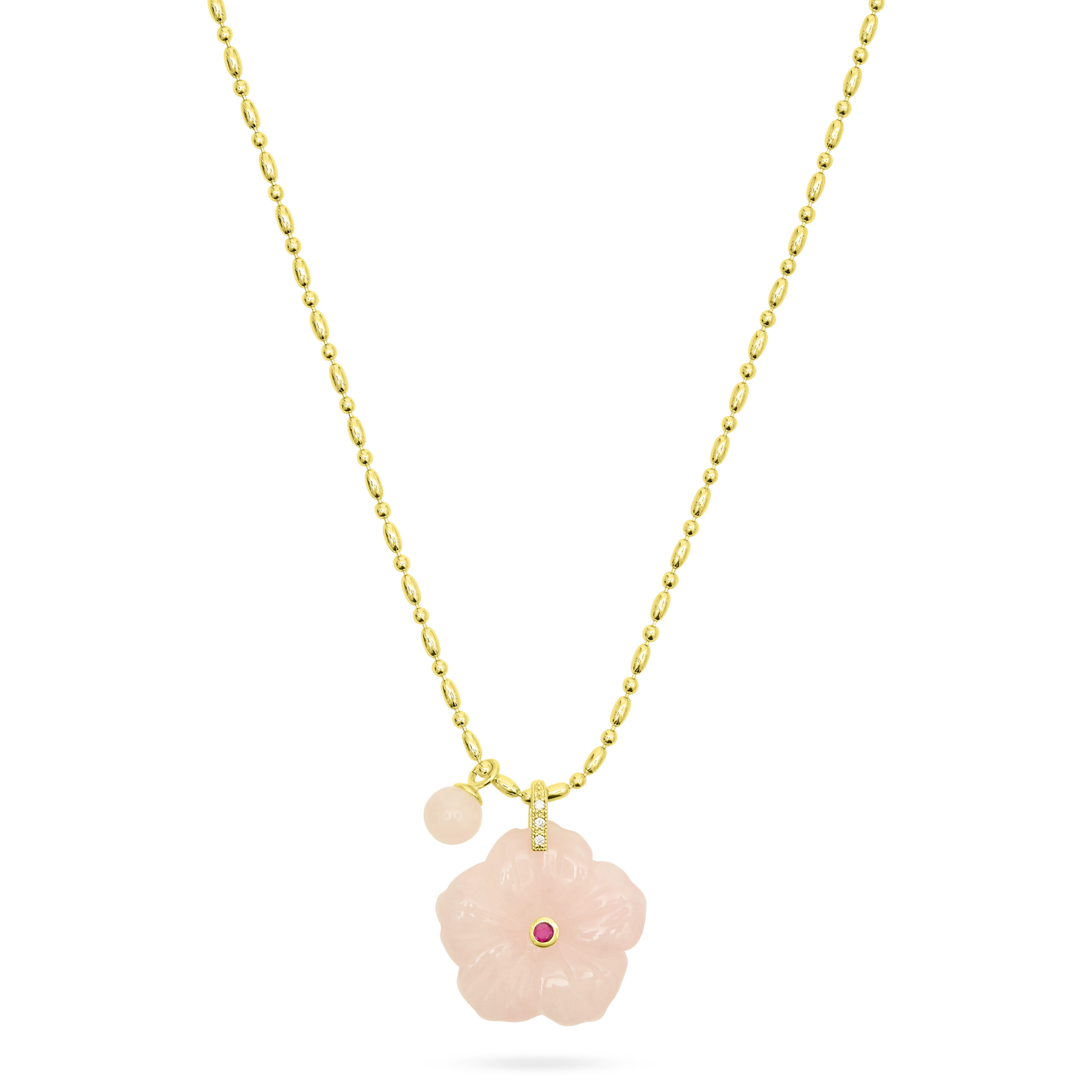 Flower Pendant Necklace- Rose Quartz