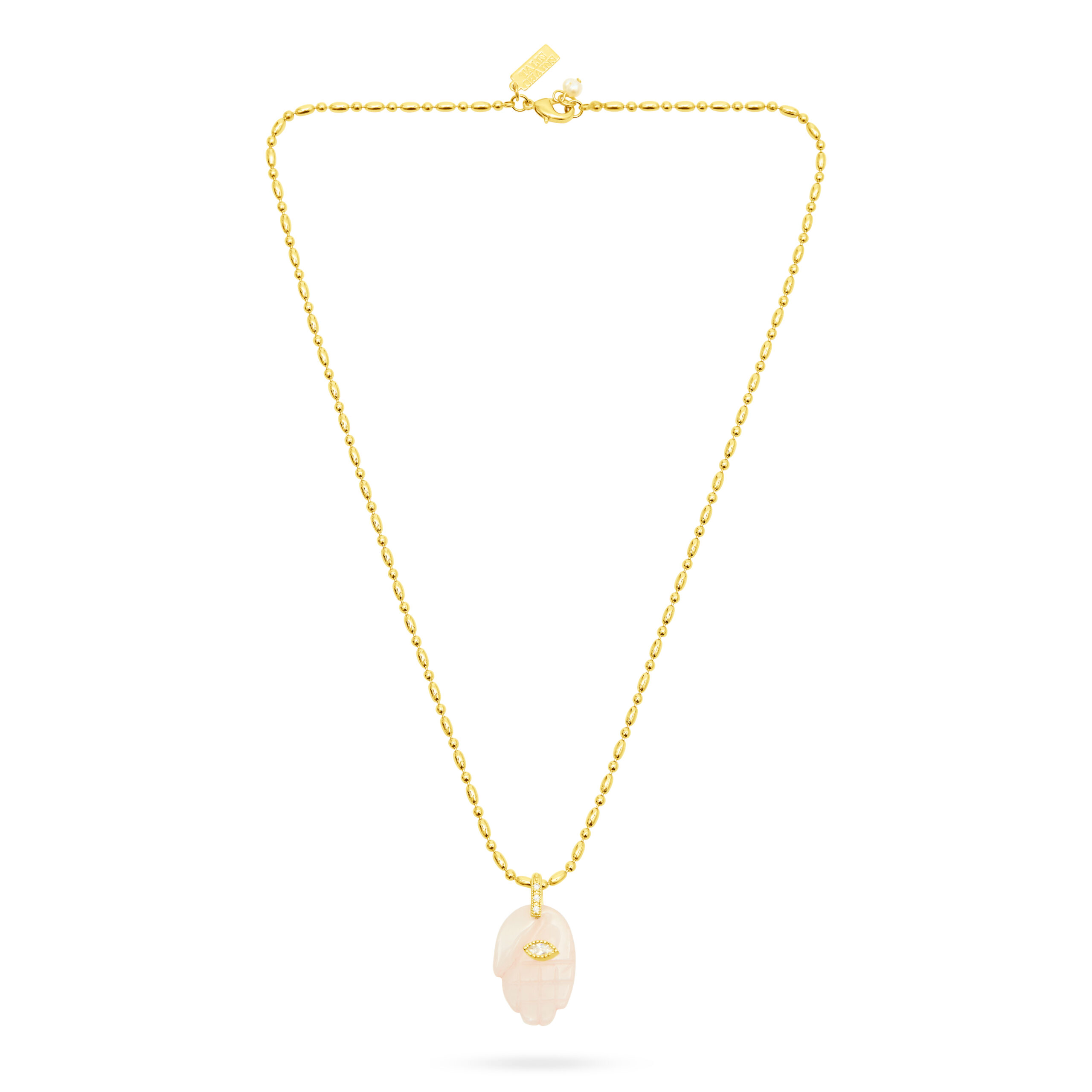 Protective Hand Pendant Necklace- Rose Quartz - Image 2