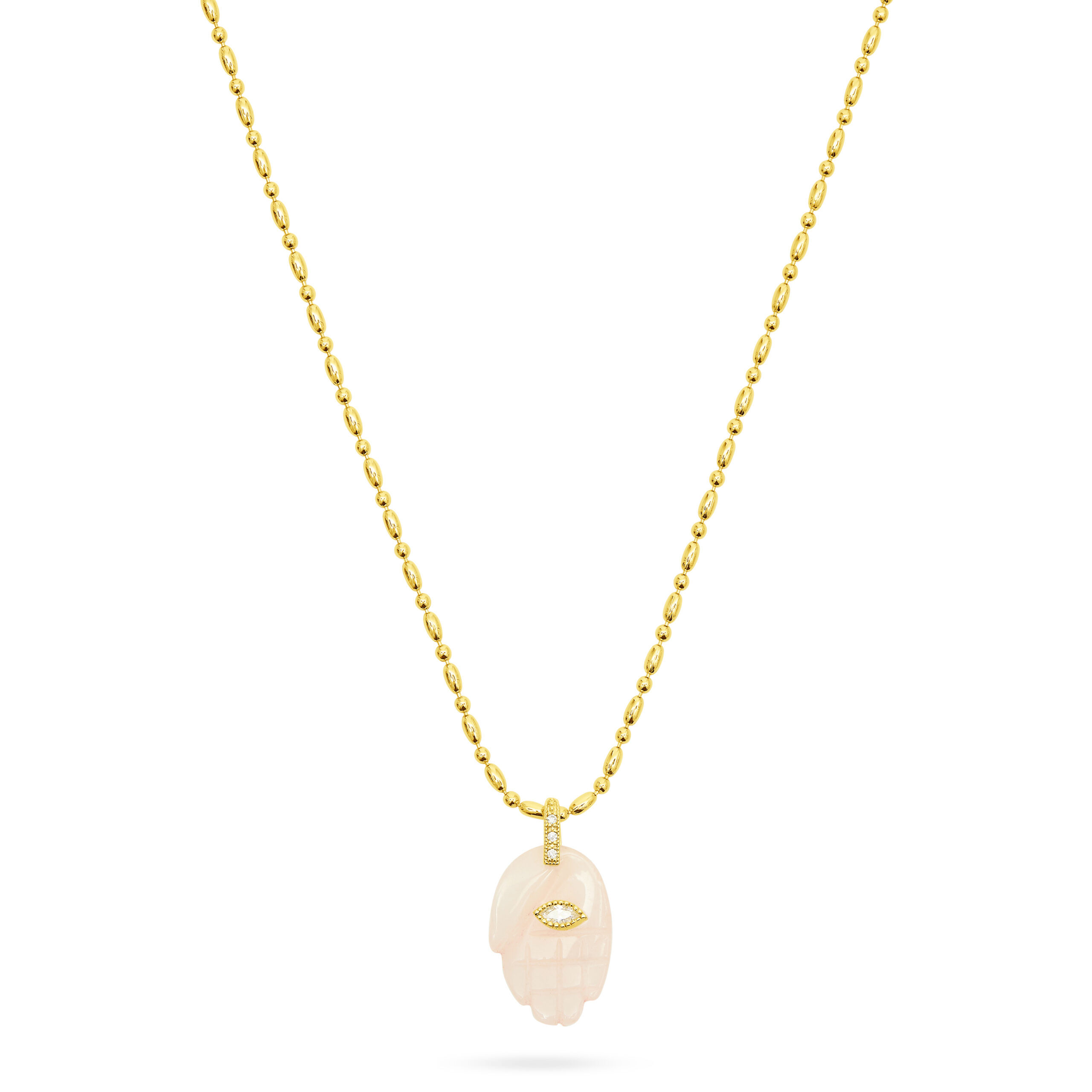 Protective Hand Pendant Necklace- Rose Quartz
