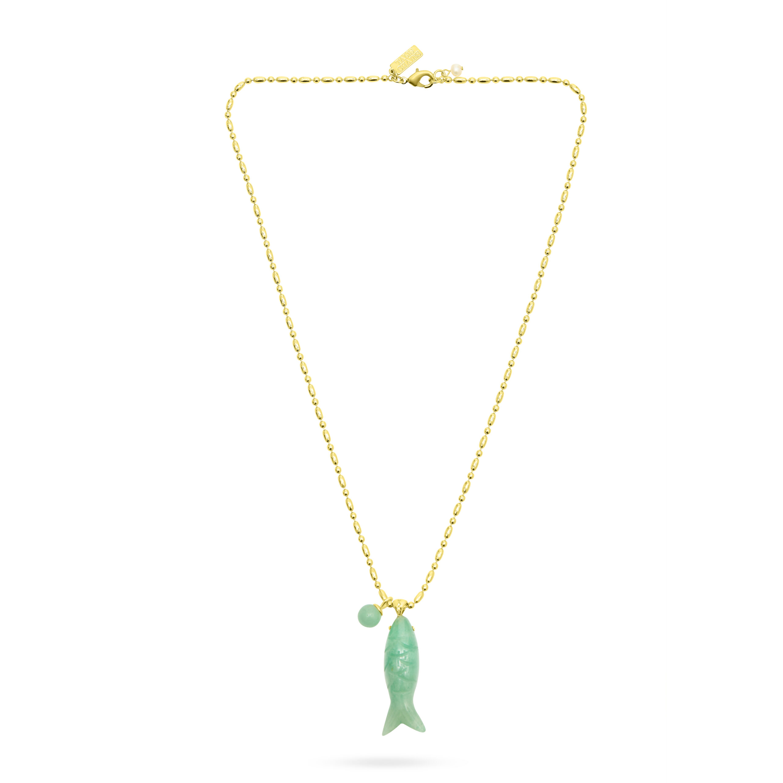 Happy Fish Pendant Necklace- Green Jade - Image 2